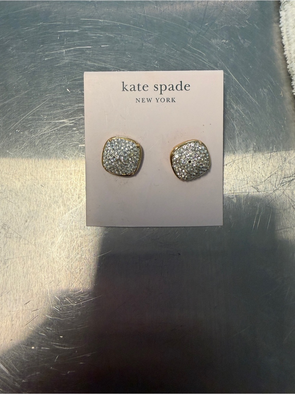 kate spade Gold-Tone Pave Crystal Cushion Stud Earrings